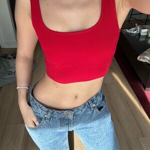 Aritzia Babaton Red Ribbed Crop Top